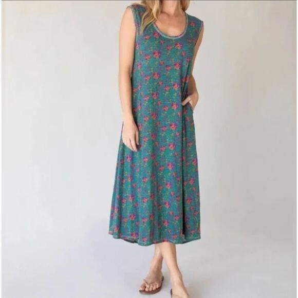 Natural Life The Hangout Tank Midi Dress Large Floral 100% Cotton Colorful Boho - Picture 2 of 10